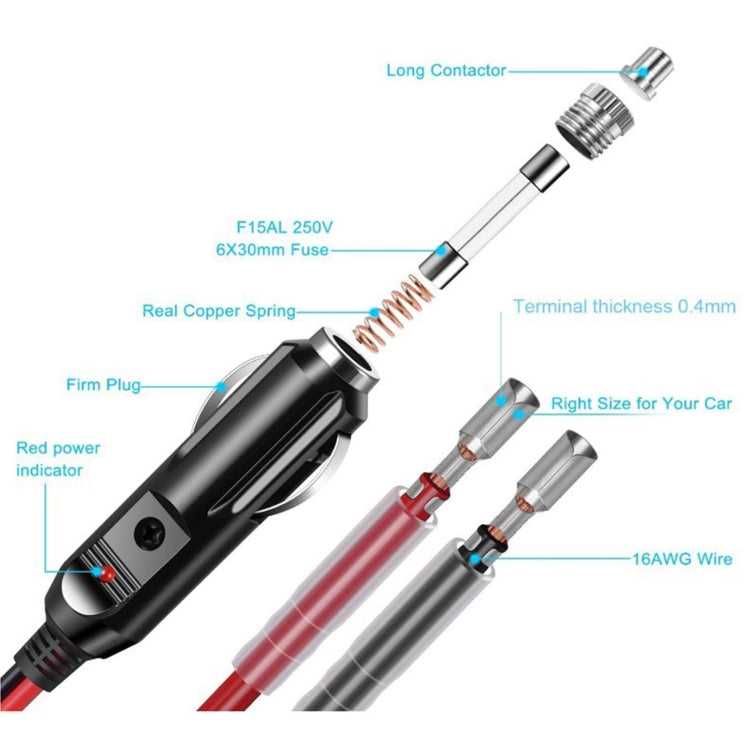 16AWG 15A 12V/24V Fused Cigarette Lighter Plug With Lead