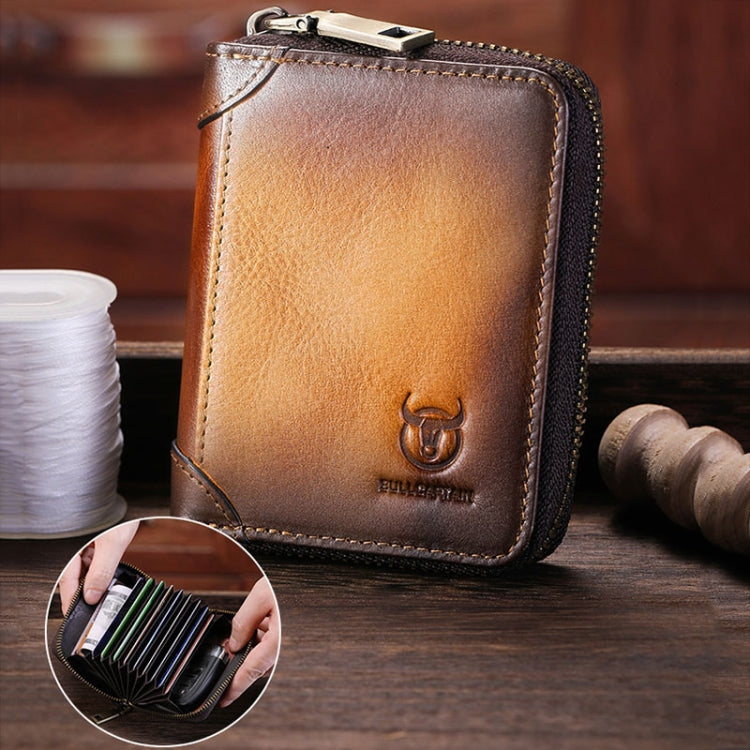 BULL CAPTAIN 475 RFID Anti-Theft Zipper Top-Layer Cowhide Multi-Card Slot Card Holder Wallet