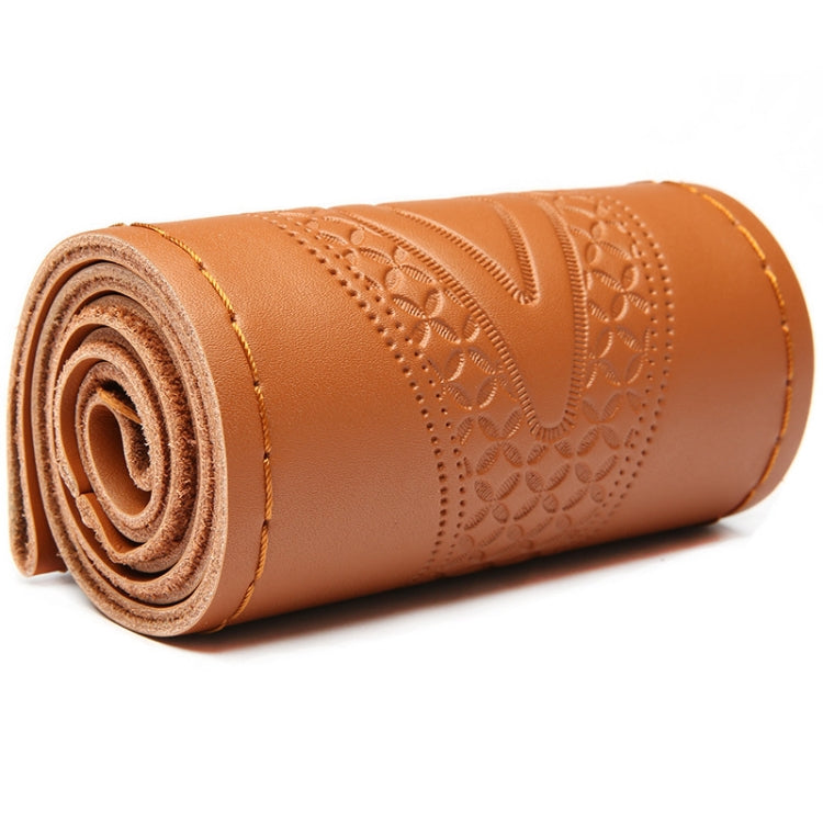 Four-Season Embossed Hand-Sewn Cowhide Steering Wheel Cover