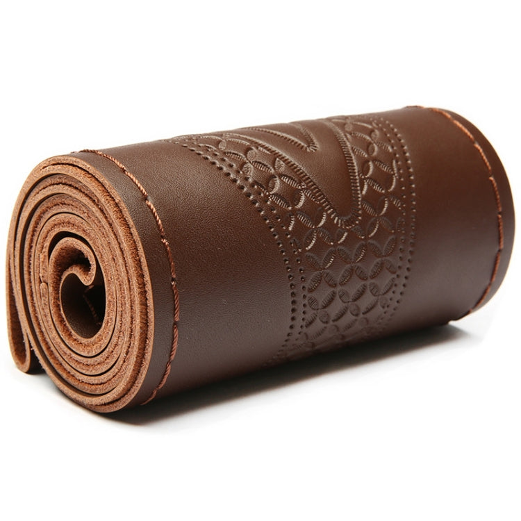 Four-Season Embossed Hand-Sewn Cowhide Steering Wheel Cover