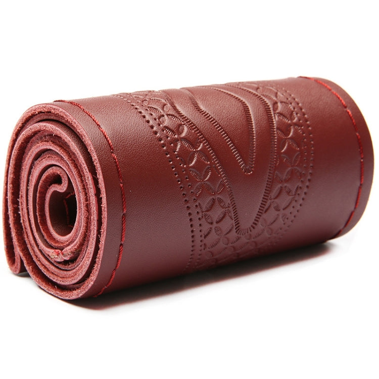 Four-Season Embossed Hand-Sewn Cowhide Steering Wheel Cover