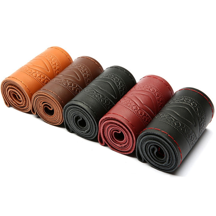 Four-Season Embossed Hand-Sewn Cowhide Steering Wheel Cover