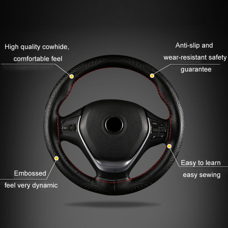 Four-Season Embossed Hand-Sewn Cowhide Steering Wheel Cover