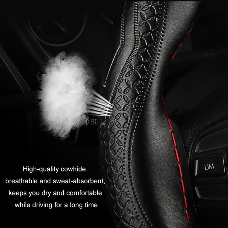 Four-Season Embossed Hand-Sewn Cowhide Steering Wheel Cover