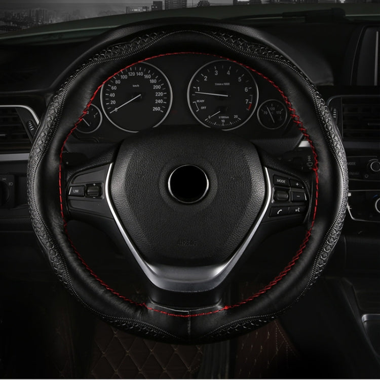 Four-Season Embossed Hand-Sewn Cowhide Steering Wheel Cover