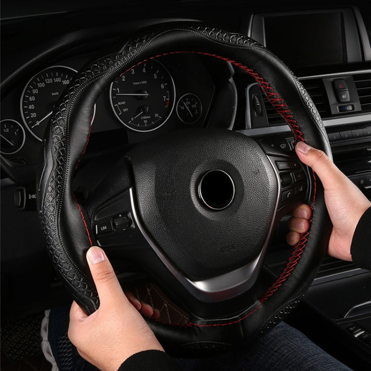 Four-Season Embossed Hand-Sewn Cowhide Steering Wheel Cover