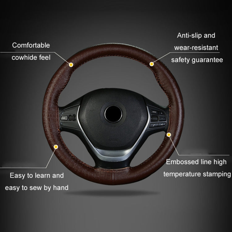 Four-season Embossed Cowhide Hand-sewn Steering Wheel Cover