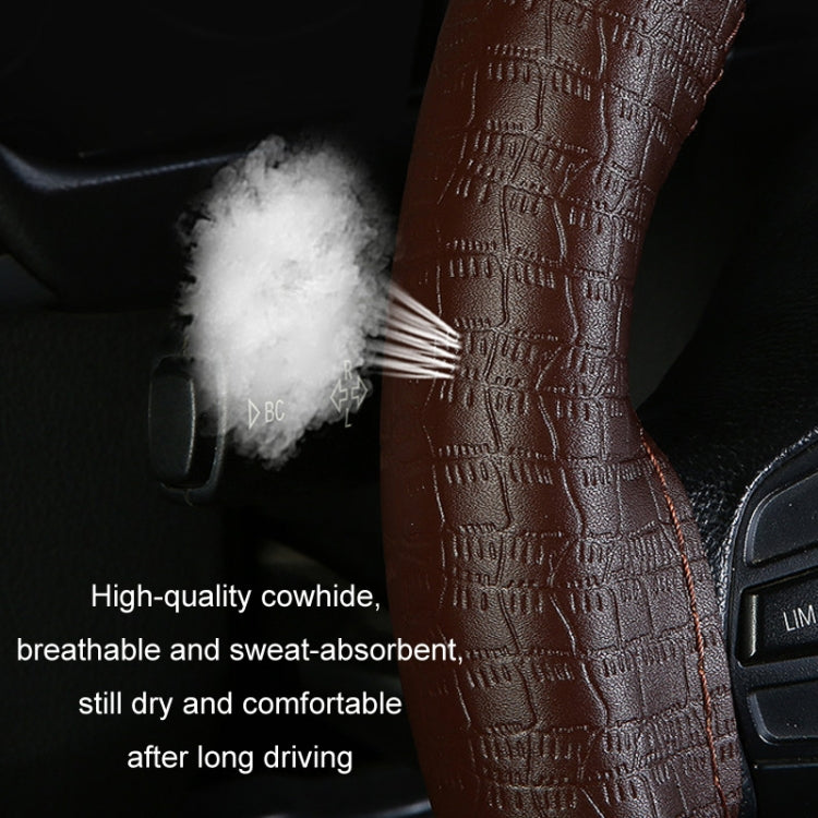 Four-season Embossed Cowhide Hand-sewn Steering Wheel Cover