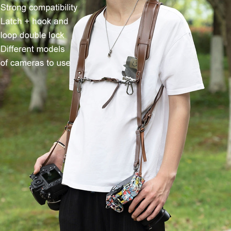 Cwatcun H90 Dual Camera Leather Strap Adjustable Multi-functional Convenient Camera Shoulder Strap