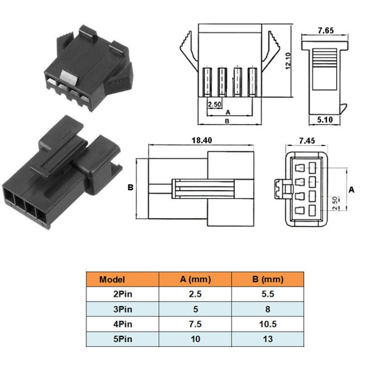 200pcs /Box JST-SM 2.54mm Pitch 2/3/4/5Pin Male/Female Header Connectors Adaptor