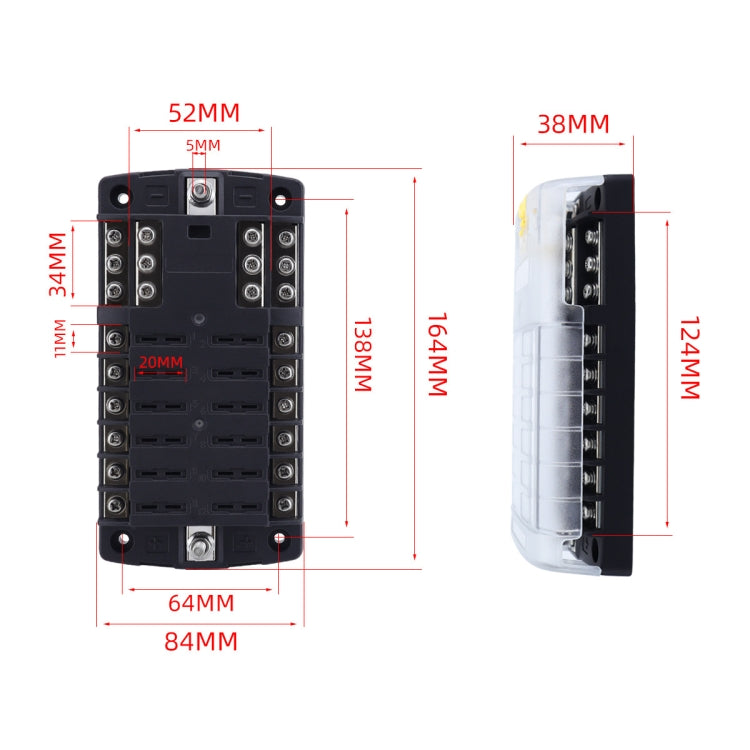 RV Yacht 12-way LED Insulated Flame-retardant Fuse Holder Box with Wire