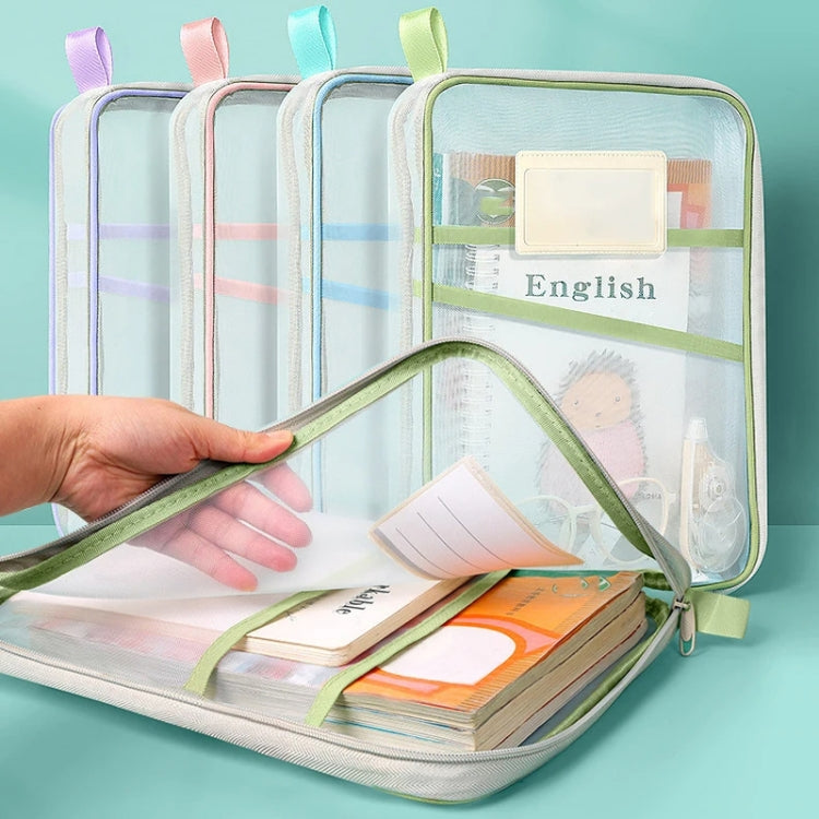 A4 Clear File Bag Student Books Stationery Storage Bag Thickened Mesh Zipper Pouch