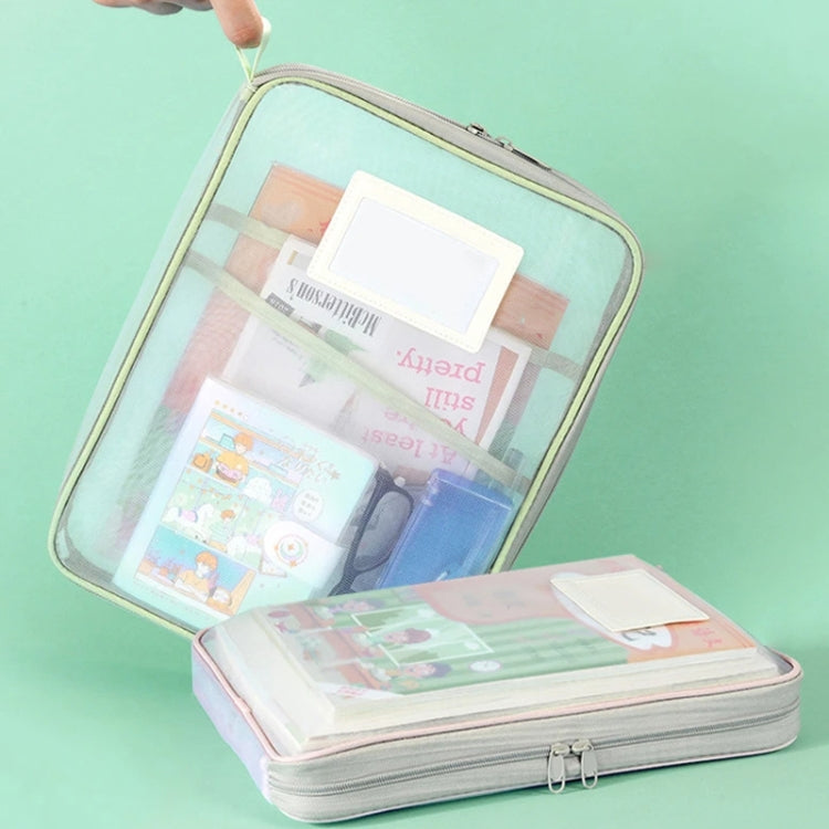 A4 Clear File Bag Student Books Stationery Storage Bag Thickened Mesh Zipper Pouch