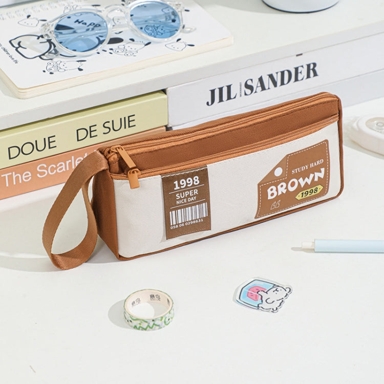 Retro Triangle Design Double-layer Handheld Pencil Case Student Stationery Bag