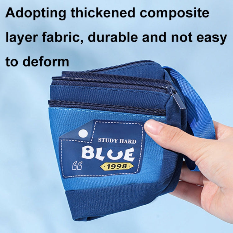 Retro Triangle Design Double-layer Handheld Pencil Case Student Stationery Bag