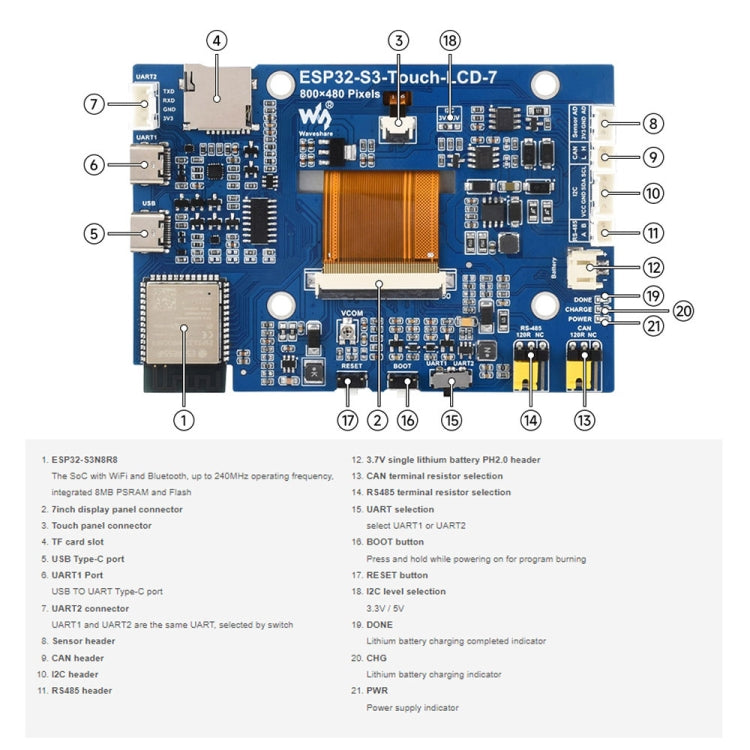 Waveshare ESP32-S3 7-Inch 800 X 480 Touch Display Development Board