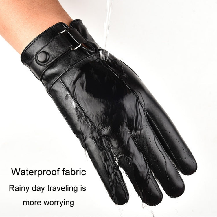 Fall Winter Men Leather Gloves PU Velvet Warm Riding Driving Touchscreen Gloves