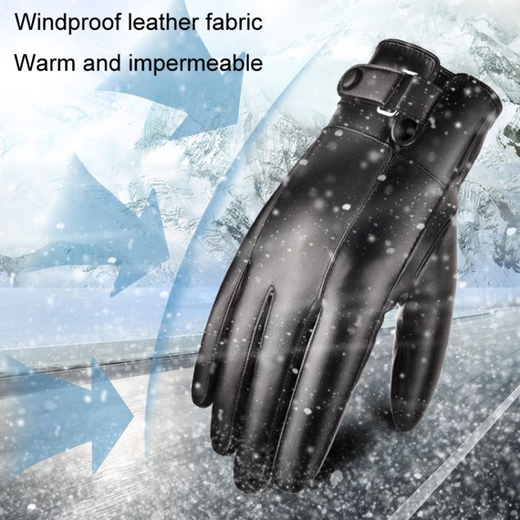 Fall Winter Men Leather Gloves PU Velvet Warm Riding Driving Touchscreen Gloves