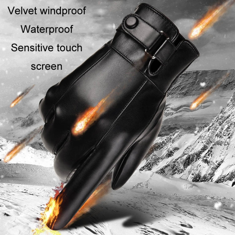 Fall Winter Men Leather Gloves PU Velvet Warm Riding Driving Touchscreen Gloves