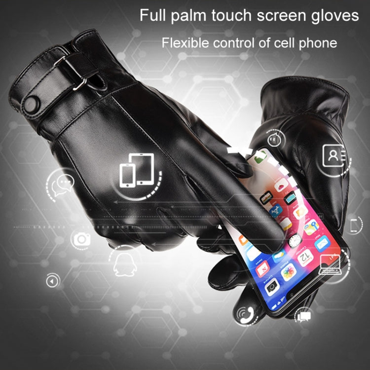 Fall Winter Men Leather Gloves PU Velvet Warm Riding Driving Touchscreen Gloves