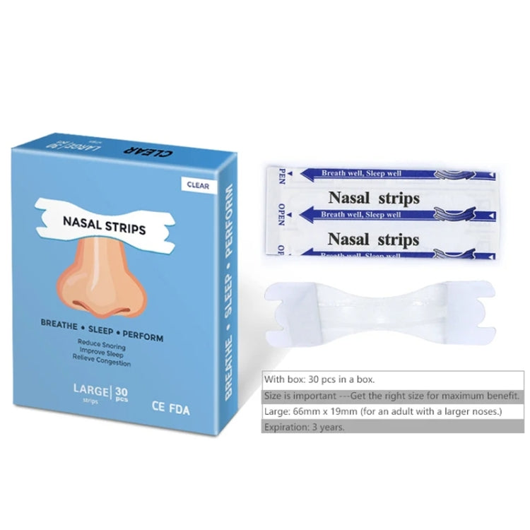 30pcs /Pack Transparent Nasal Strips To Improve Sleep, Reduce Snoring 66x19mm