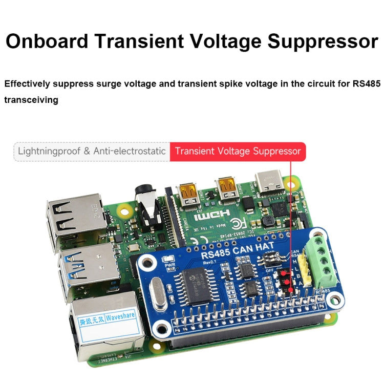 Waveshare 14882 For Raspberry Pi RS485 SPI CAN HAT Bus Module
