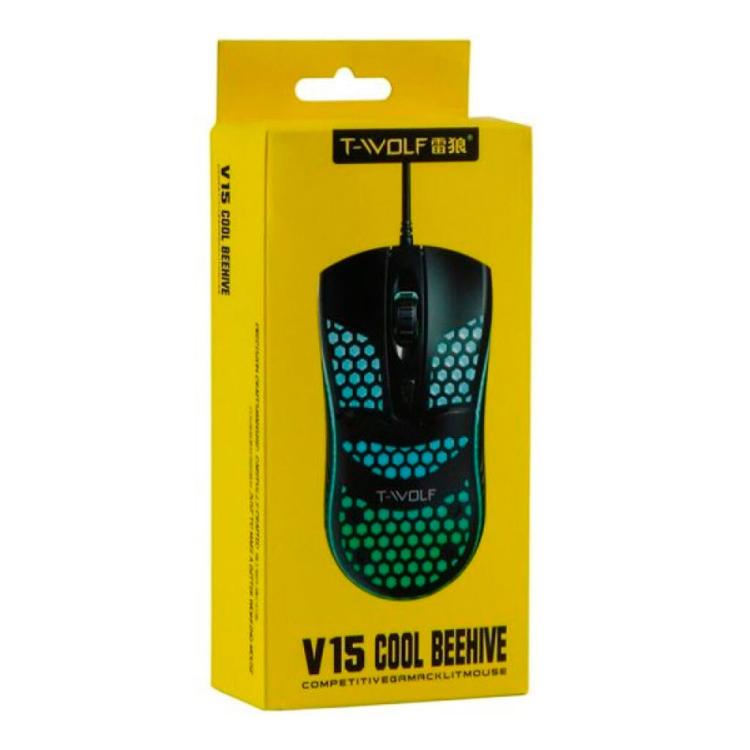 T-WOLF V15 Honeycomb Wired USB Gaming Mouse with RGB Lighting Ergonomic Hollow Design for PC Office Home Use