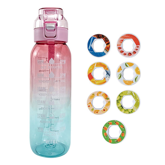 1000ml Large Capacity Fruity Water Bottle With 7 Flavor Rings Straw Drinking Cup Tritan Flavored Water Mug