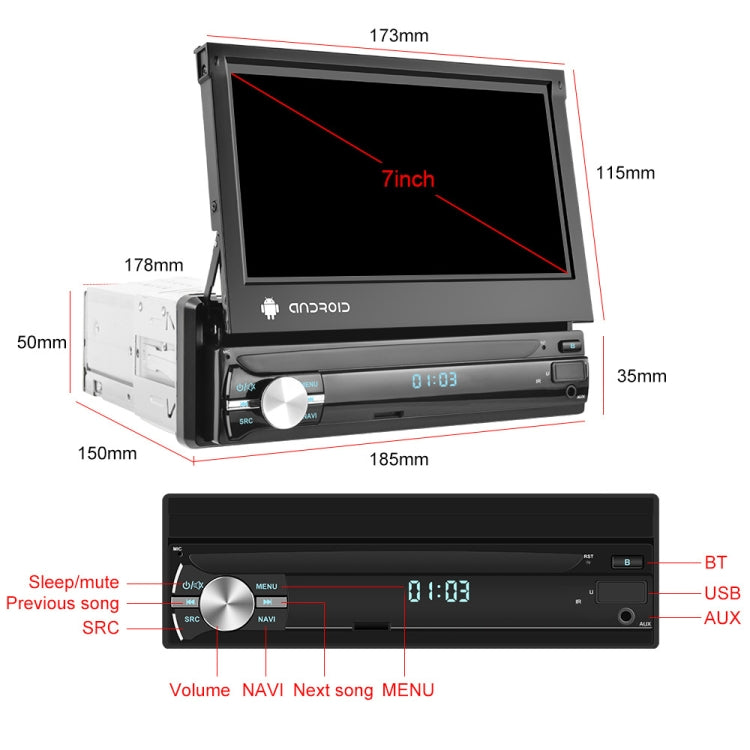 7-Inch Single Din Android 10.0 Carplay Screen With GPS Navigation/Bluetooth/Mirror Link/DVR Input