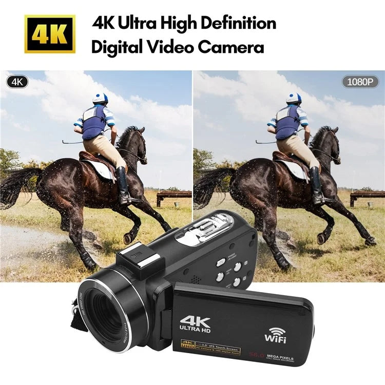 4K  Digital Video Camera 3 Inch IPS Touch Screen 56MP 18X Digital Zoom WiFi Camcorder