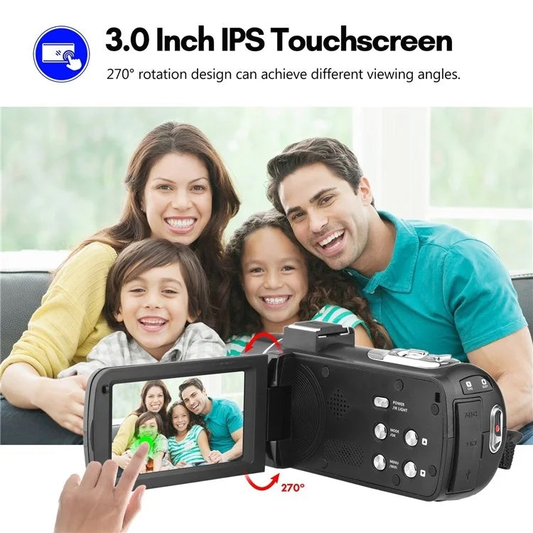 4K  Digital Video Camera 3 Inch IPS Touch Screen 56MP 18X Digital Zoom WiFi Camcorder