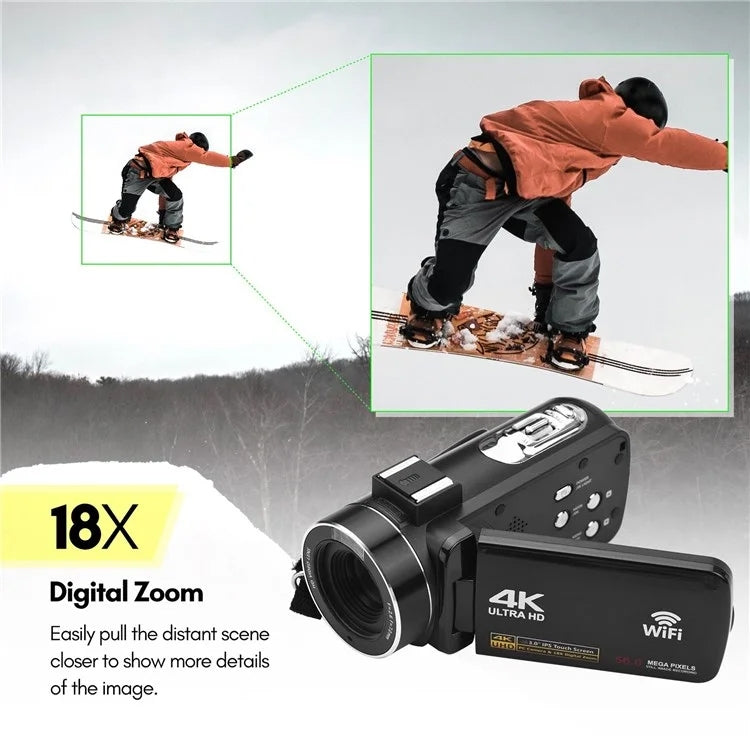 4K  Digital Video Camera 3 Inch IPS Touch Screen 56MP 18X Digital Zoom WiFi Camcorder