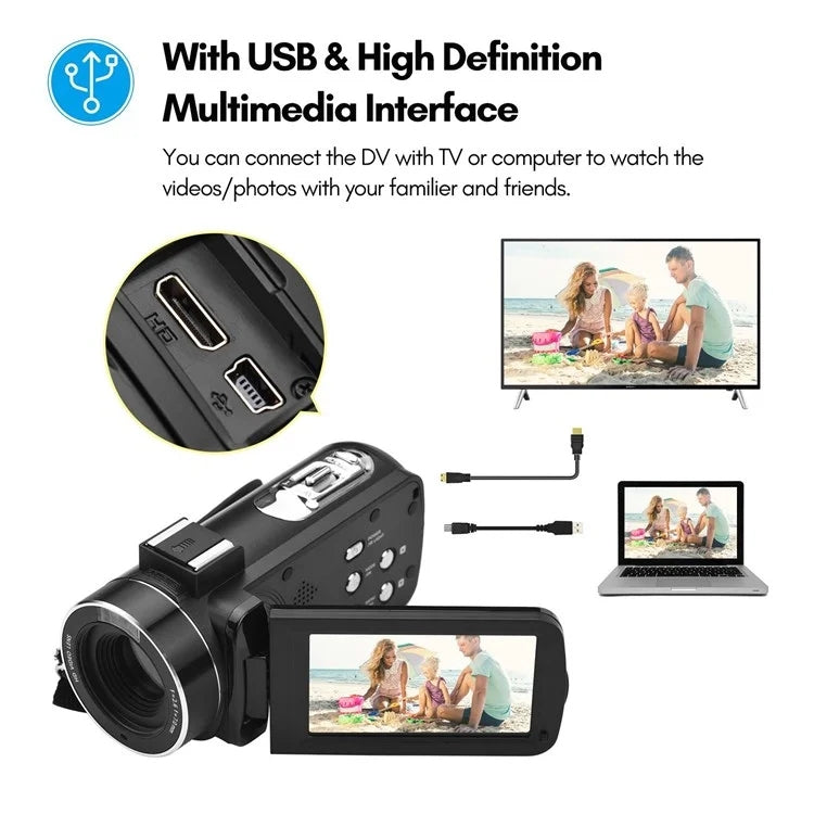 4K  Digital Video Camera 3 Inch IPS Touch Screen 56MP 18X Digital Zoom WiFi Camcorder