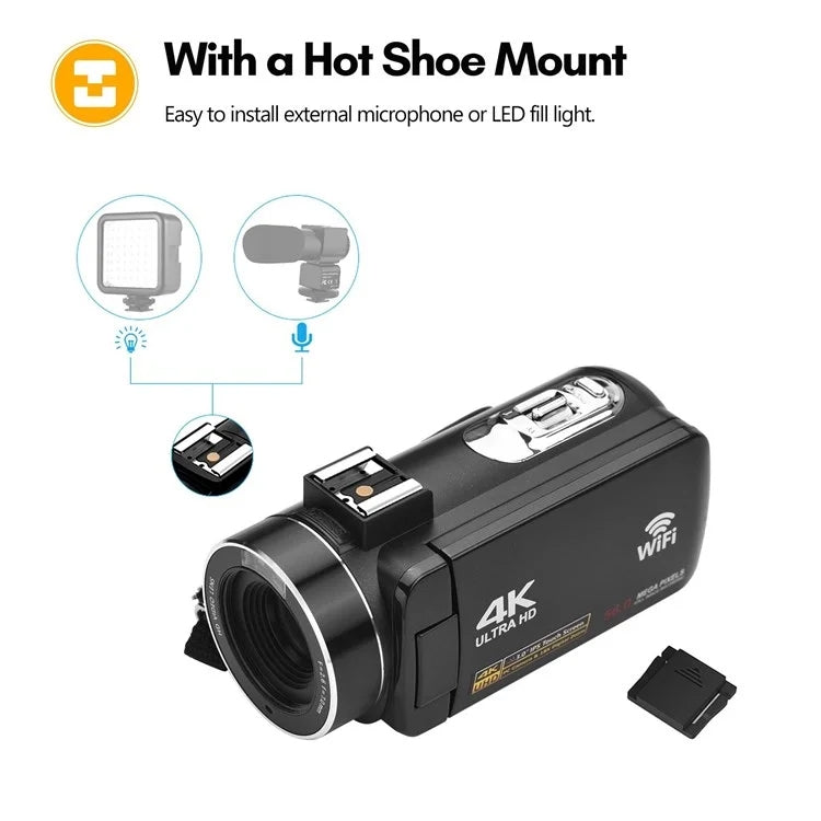 4K  Digital Video Camera 3 Inch IPS Touch Screen 56MP 18X Digital Zoom WiFi Camcorder