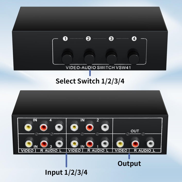 VSW41 AV 4-input 1-output RCA Lotus Interface Audio and Video Switcher