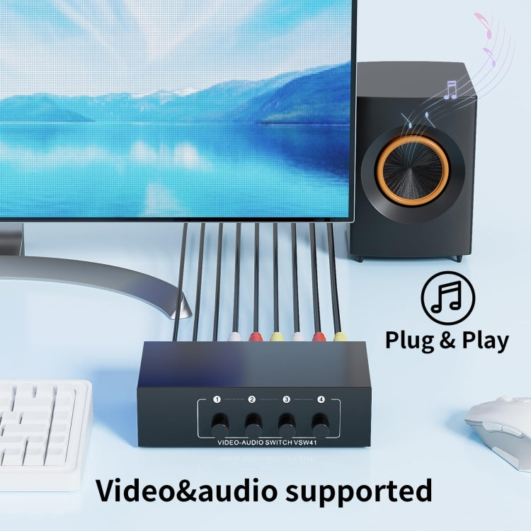 VSW41 AV 4-input 1-output RCA Lotus Interface Audio and Video Switcher