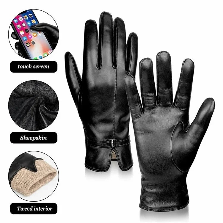 Women Sheepskin Wool Fleece Lined Windproof Warm Gloves Touchscreen Thick Snow Driving Gloves