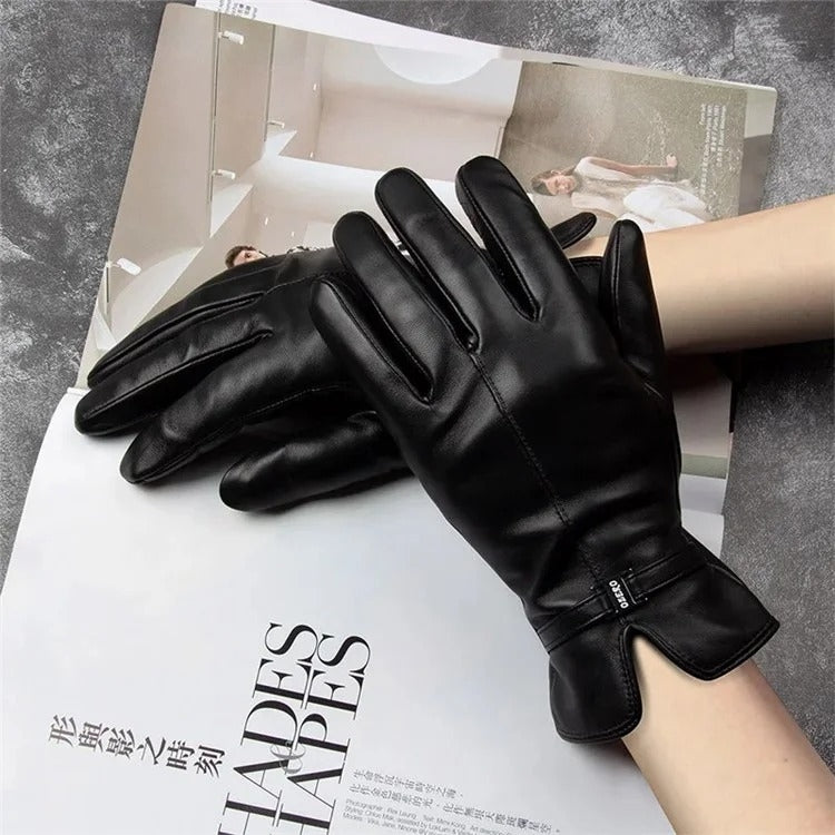 Women Sheepskin Wool Fleece Lined Windproof Warm Gloves Touchscreen Thick Snow Driving Gloves