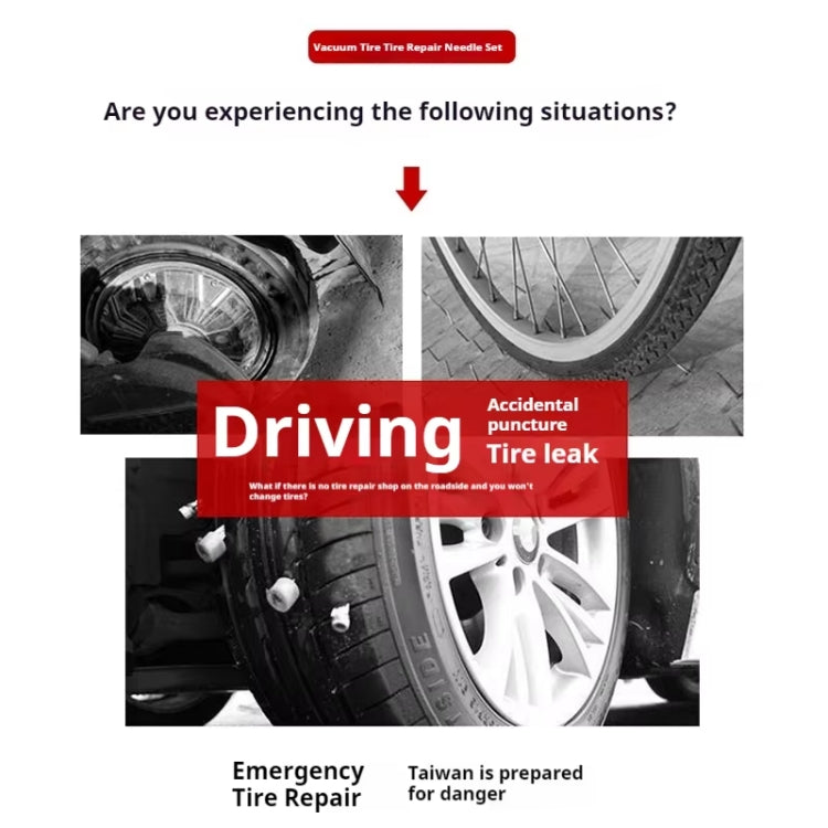 46pcs /Set Car Tubeless Tire Repair Needle Rubber Strip Valve Tip Needle-nosed Pliers Tool Set