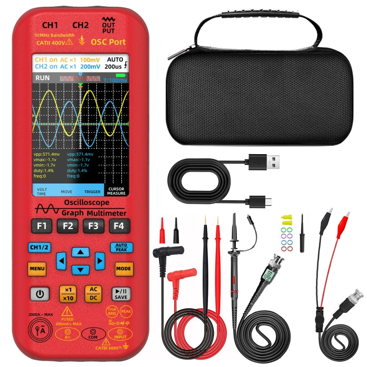 BSIDE O9 Digital Handheld Dual Channel 50MHz Oscilloscope Signal Source Multimeter