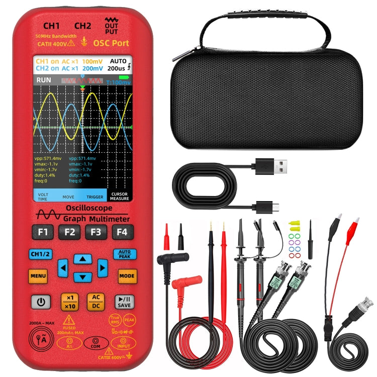 BSIDE O9 Digital Handheld Dual Channel 50MHz Oscilloscope Signal Source Multimeter