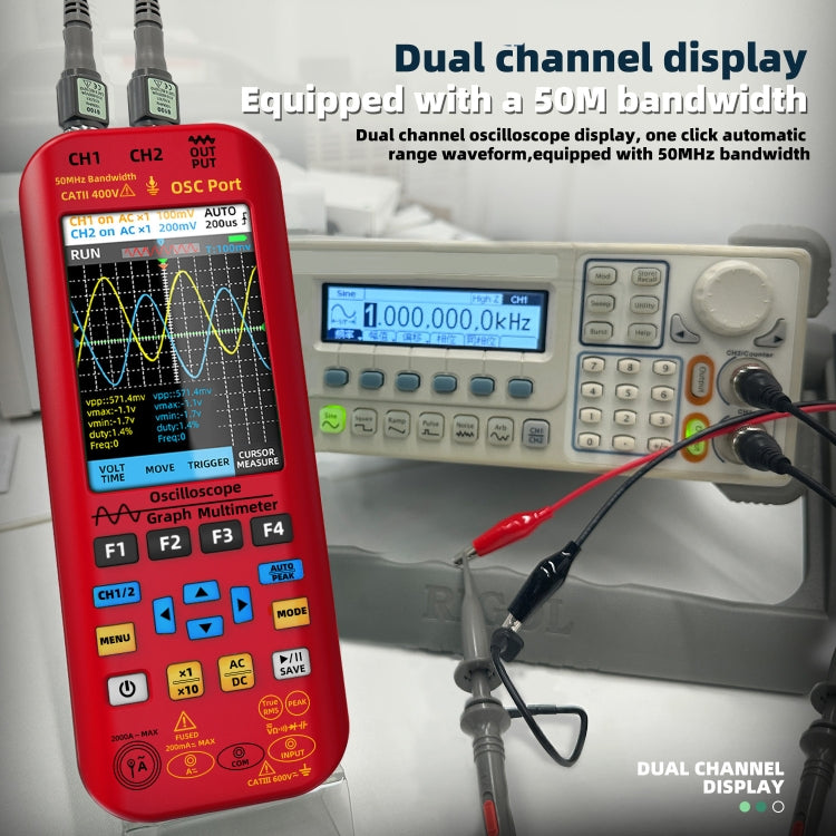 BSIDE O9 Digital Handheld Dual Channel 50MHz Oscilloscope Signal Source Multimeter