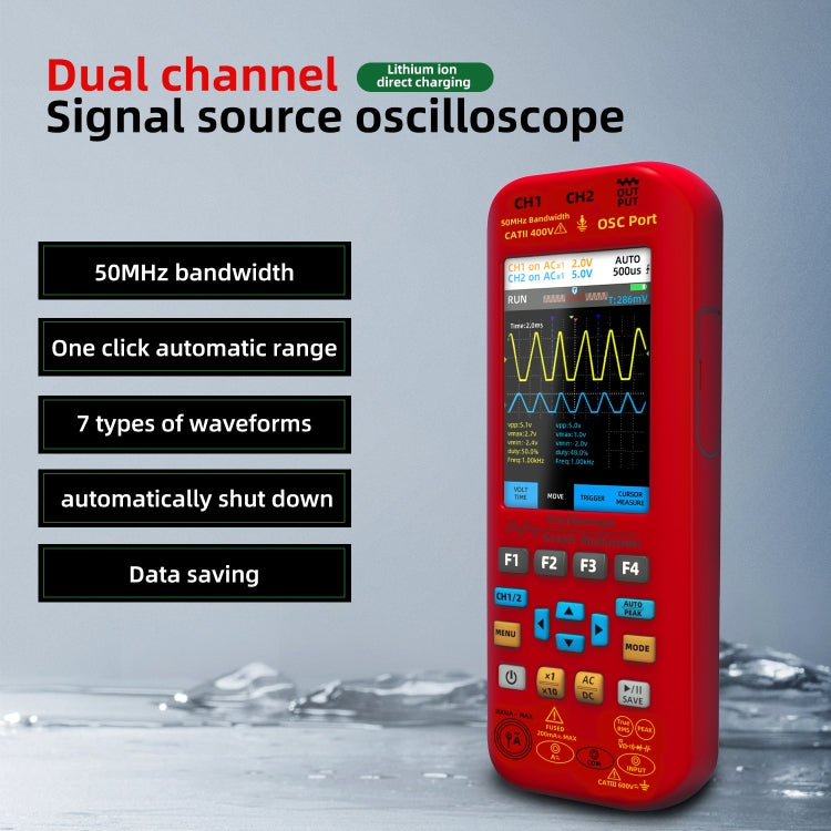 BSIDE O9 Digital Handheld Dual Channel 50MHz Oscilloscope Signal Source Multimeter