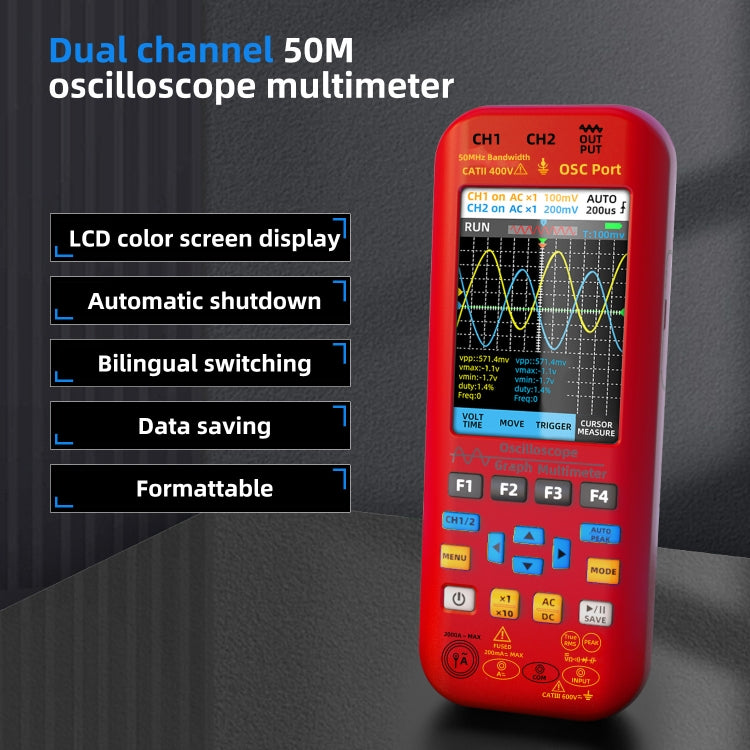 BSIDE O9 Digital Handheld Dual Channel 50MHz Oscilloscope Signal Source Multimeter