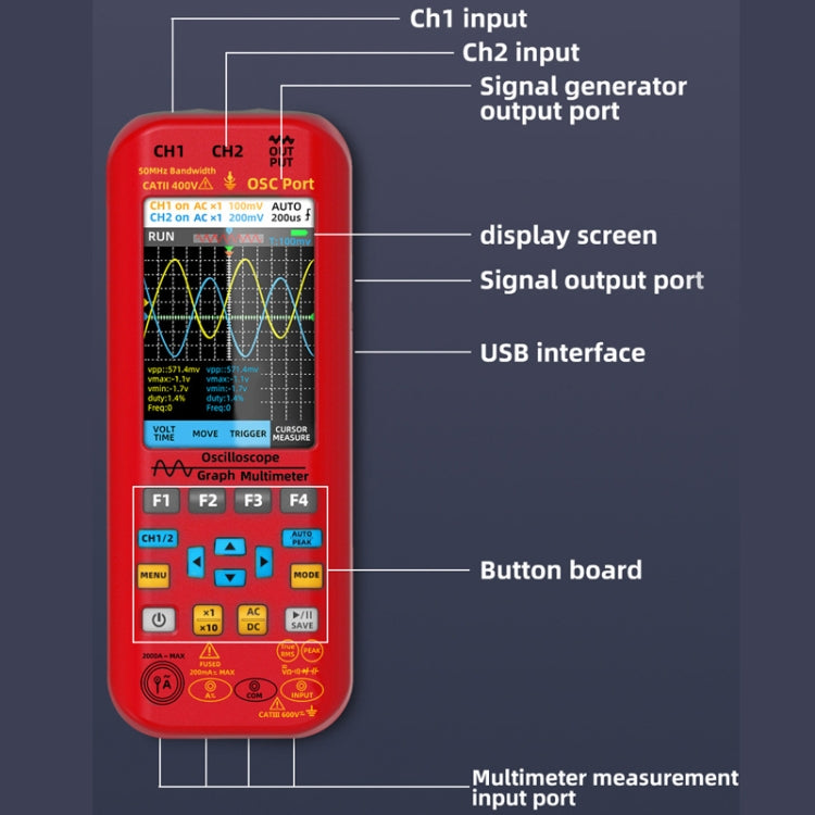 BSIDE O9 Digital Handheld Dual Channel 50MHz Oscilloscope Signal Source Multimeter