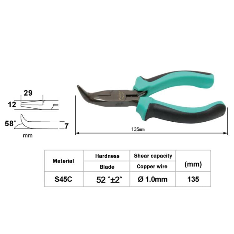 ProsKit PM-755  5 Inch Bent Nose Plier Small Curved Needle Cutting Pliers Wire Cutter