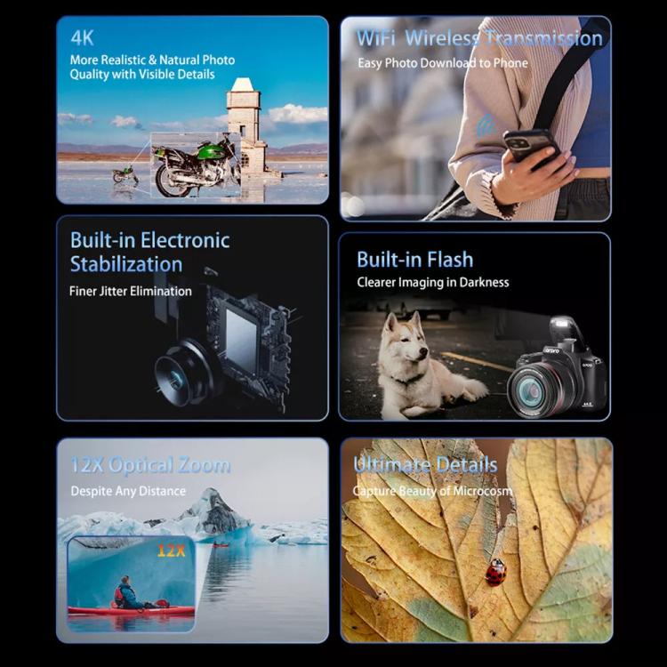 Ordro 4K Ultra HD Rotating Screen Optical Zoom Digital Camera