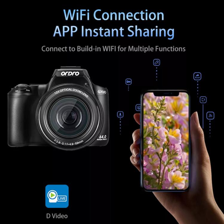 Ordro 4K Ultra HD Rotating Screen Optical Zoom Digital Camera