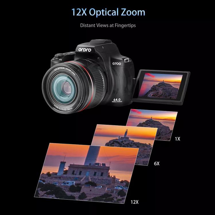 Ordro 4K Ultra HD Rotating Screen Optical Zoom Digital Camera
