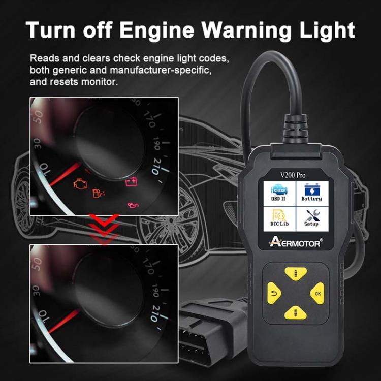 AERMOTOR V200PRO Car Troubleshooter Engine Inspection Scanner Readout Card ELM327 Battery Inspection Tool